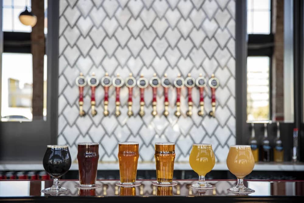 House-brewed craft beer flight at South of Shaw Beer Company in Fresno