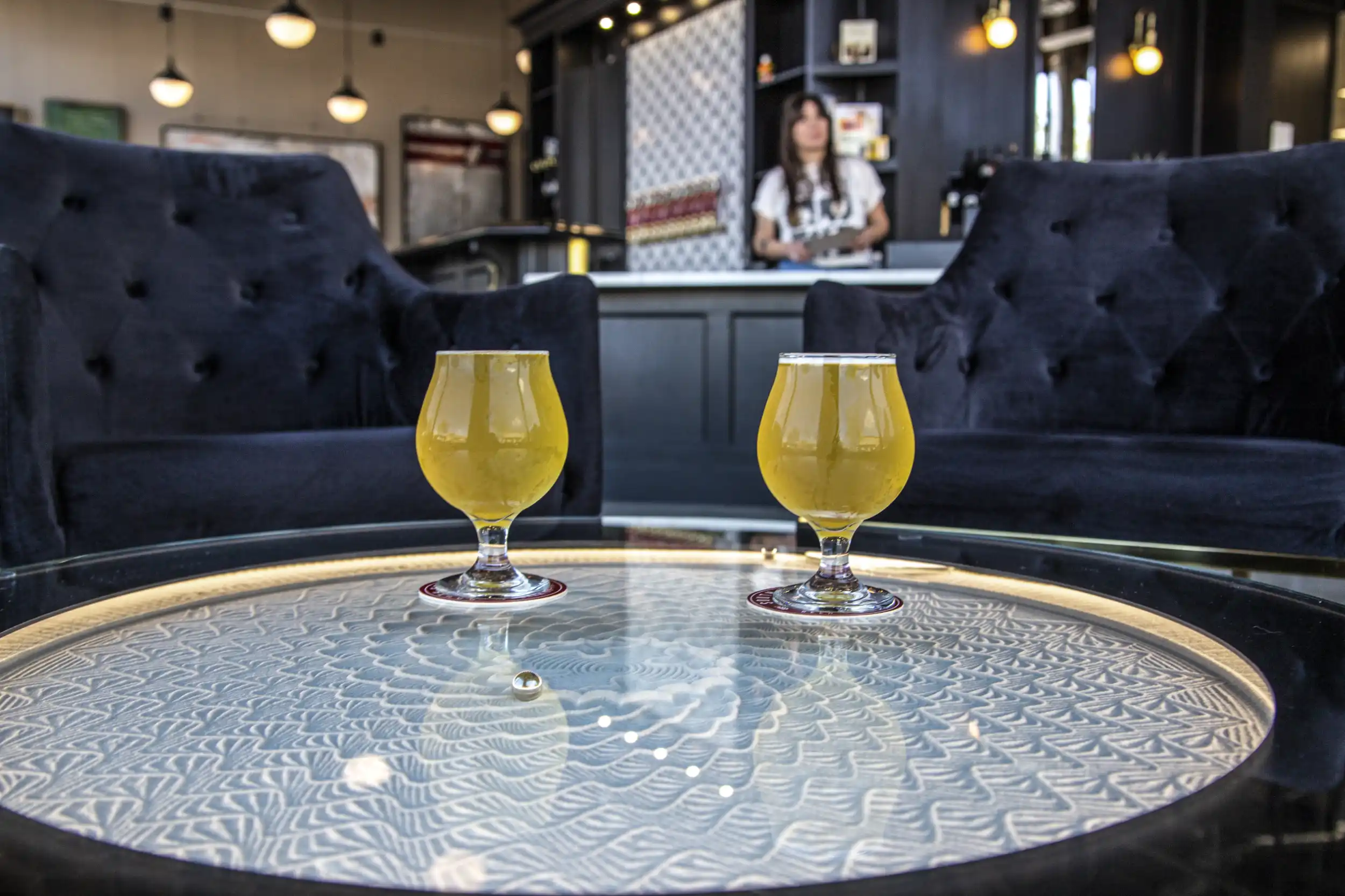 Beer flights on a table at South of Shaw Beer Company in downtown Fresno