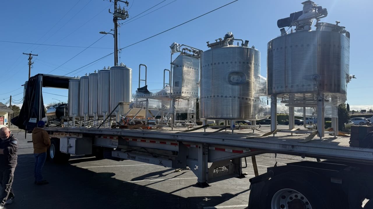 New brewery equipment arriving by truck